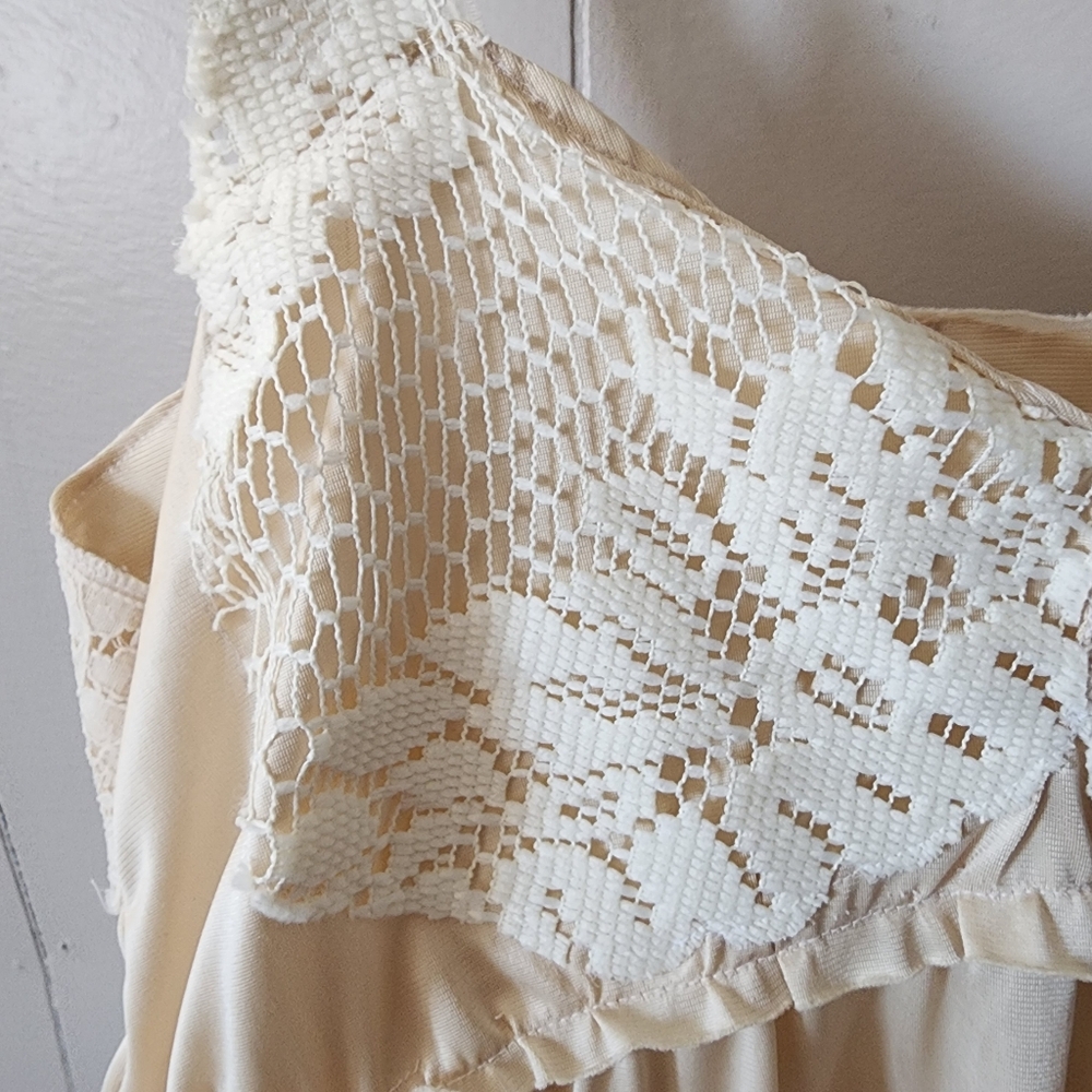 Vintage Handmade Boho Lace Cami Top Cream Satin Sweep Hem Women’s Small - Picture 13 of 16